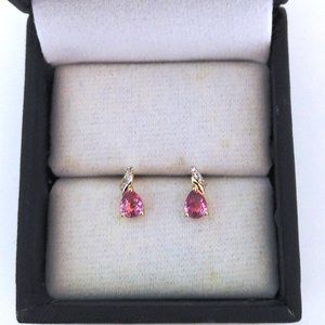 Genuine Pink Sapphire & Diamond Gold Earrings